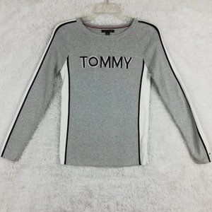 Tommy Hilfiger Womens Sweater Pullover Embroidered‎ Logo Gray Long Sleeve Knit S